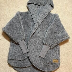 Nordic Beach Jacket Womens One Size Gray Sherpa Fleece Hooded Poncho Wrap Cozy